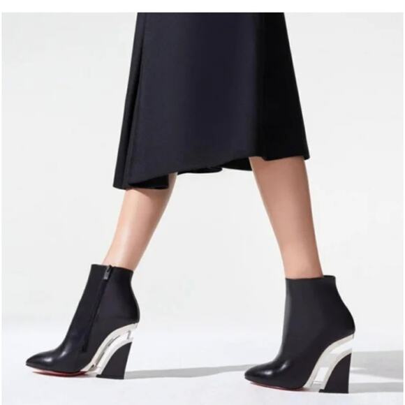 NEW Christian Louboutin Levitibootie 100 Calf Metal Plexi Ankle Boots 38 Shoes - Picture 13 of 13